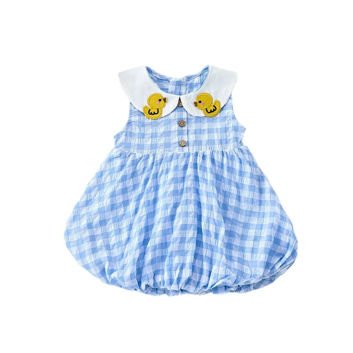 Children's Clothing 2025 Summer Girl Baby Duckling Embroidered Dress Small Fresh Plaid Dress Thin Skirt