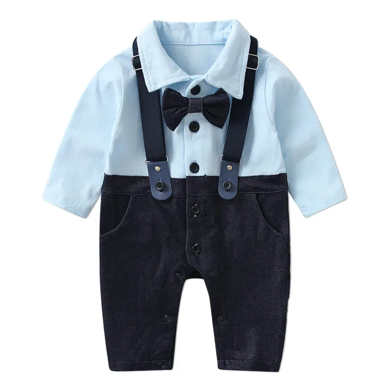2025 Autumn New Baby Clothes Fashionable Gentleman Style Fake Two Piece Western Style Color Blocked Male Baby Jumpsuit