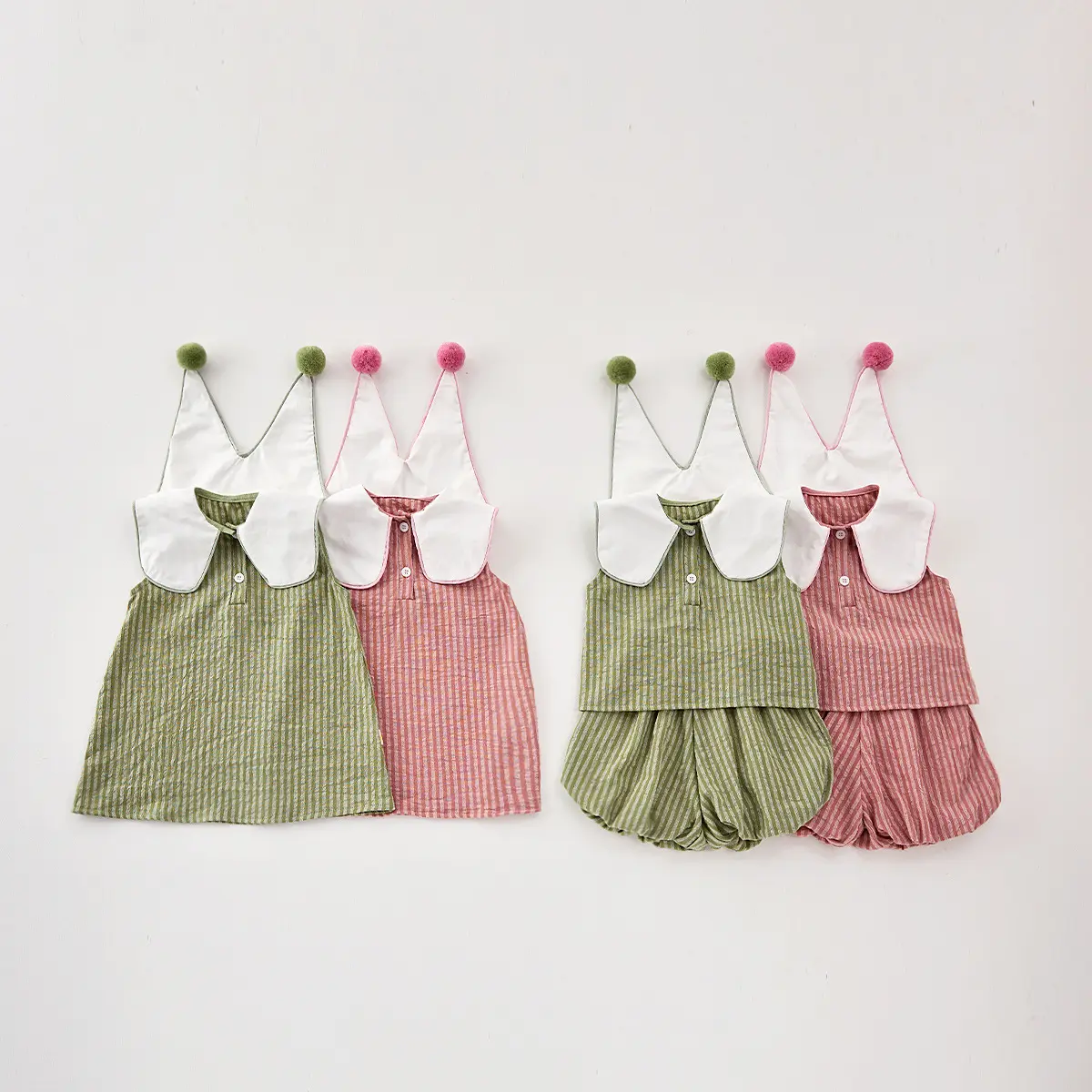 Korean children's clothing 2025 summer edition girls' baby lapel sleeveless set small fresh striped set