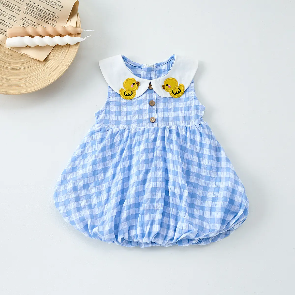 Children's Clothing 2025 Summer Girl Baby Duckling Embroidered Dress Small Fresh Plaid Dress Thin Skirt