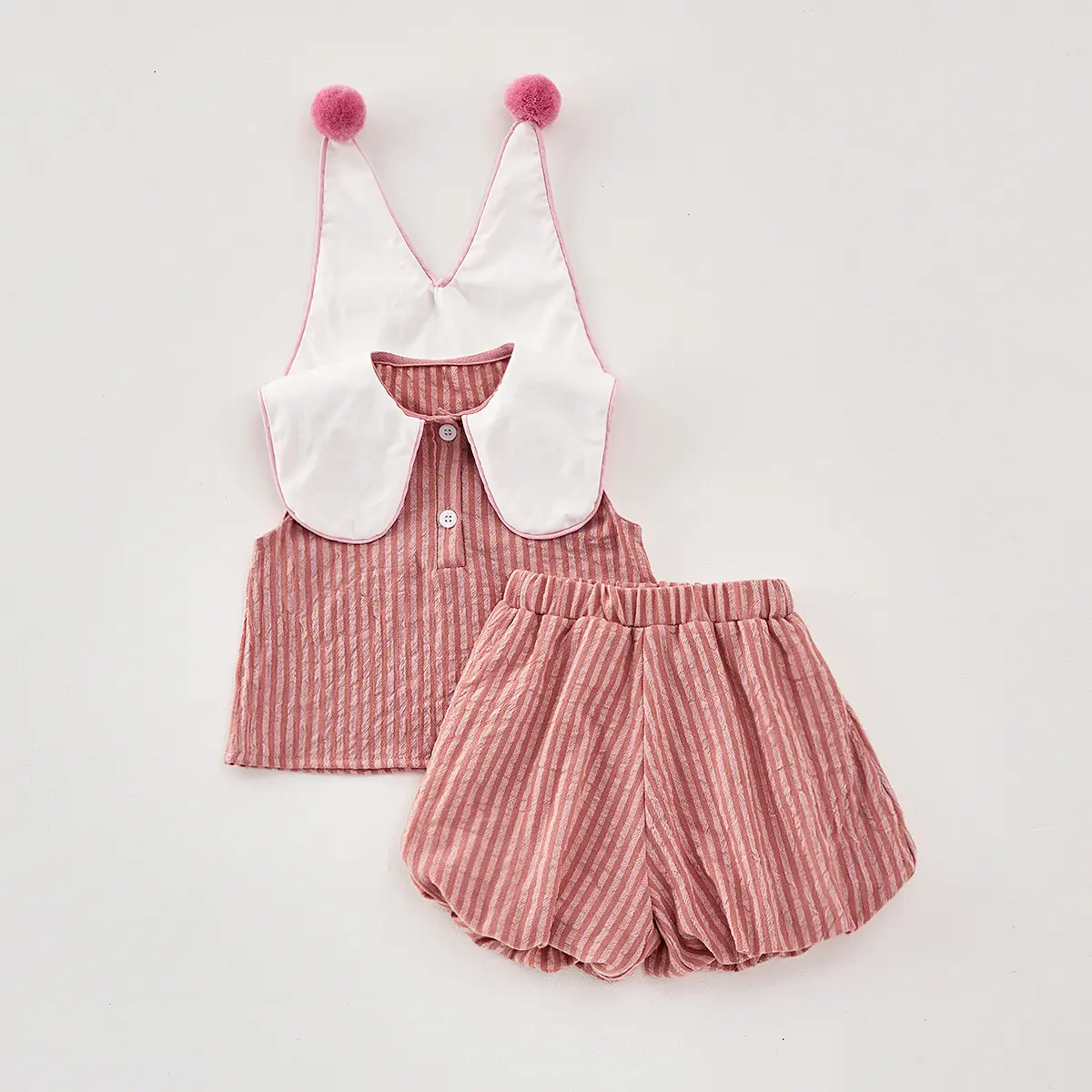 Korean children's clothing 2025 summer edition girls' baby lapel sleeveless set small fresh striped set