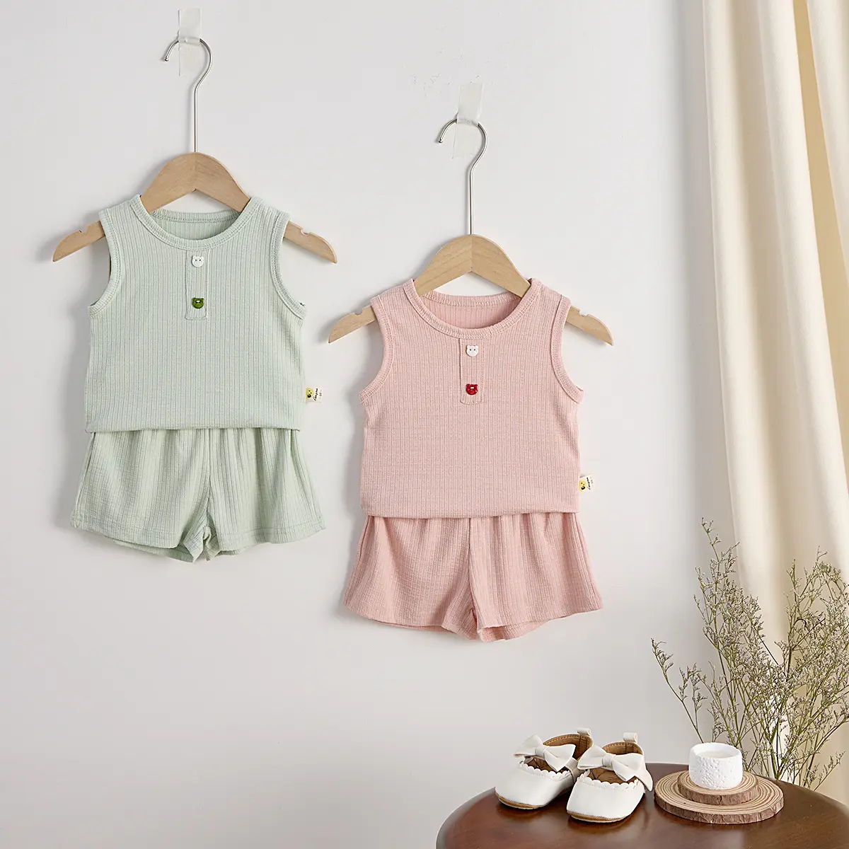 Girls' Set 2025 Summer Edition Korean Edition Infant and Girl Baby Western Cotton Top and Shorts Two Piece Set