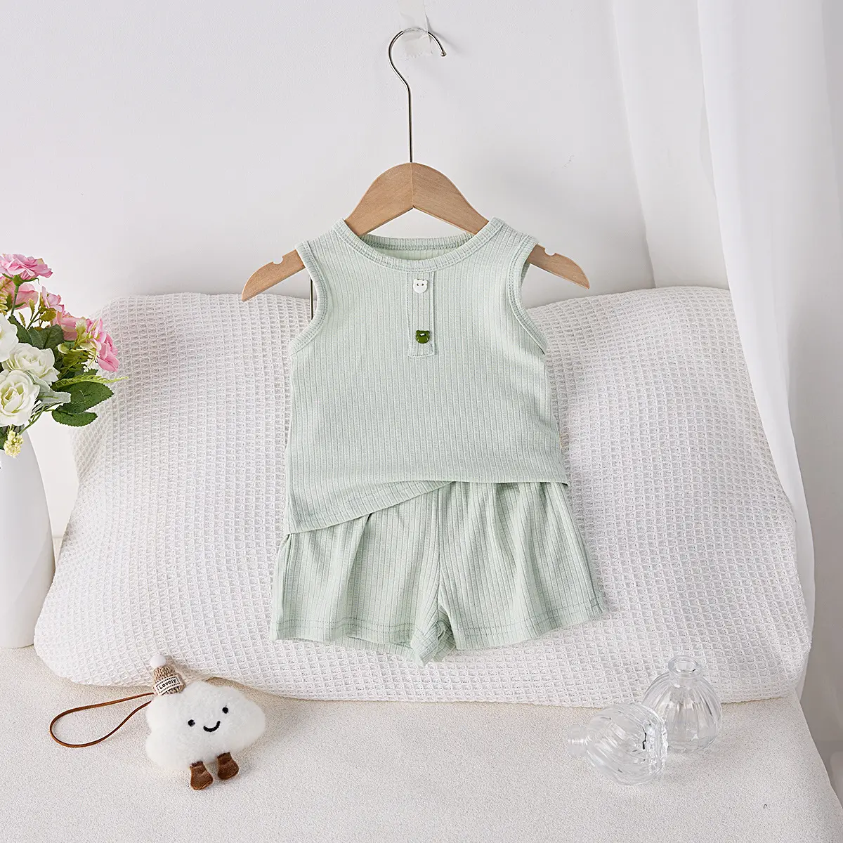 Girls' Set 2025 Summer Edition Korean Edition Infant and Girl Baby Western Cotton Top and Shorts Two Piece Set