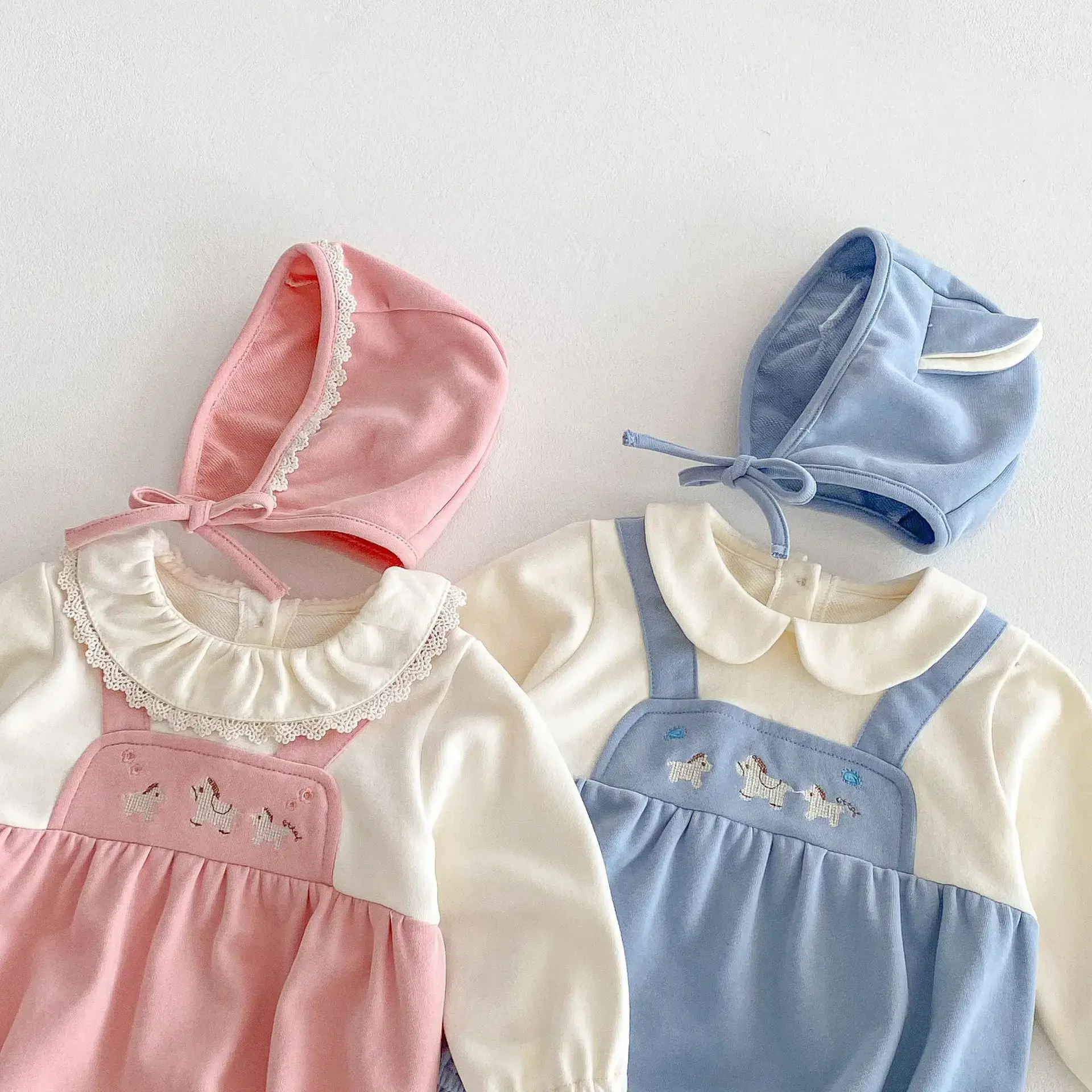 2025 Spring New Baby Princess Romper – 2-in-1 Faux Layered Crawling Outfit for Newborns, Super Cute Baby Spring Clothes with Hat