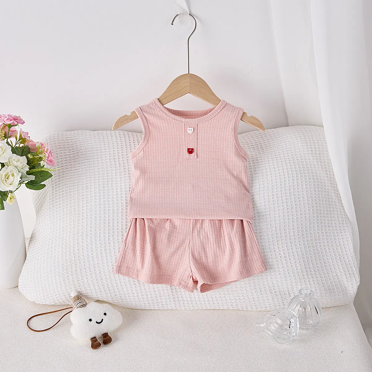 Girls' Set 2025 Summer Edition Korean Edition Infant and Girl Baby Western Cotton Top and Shorts Two Piece Set