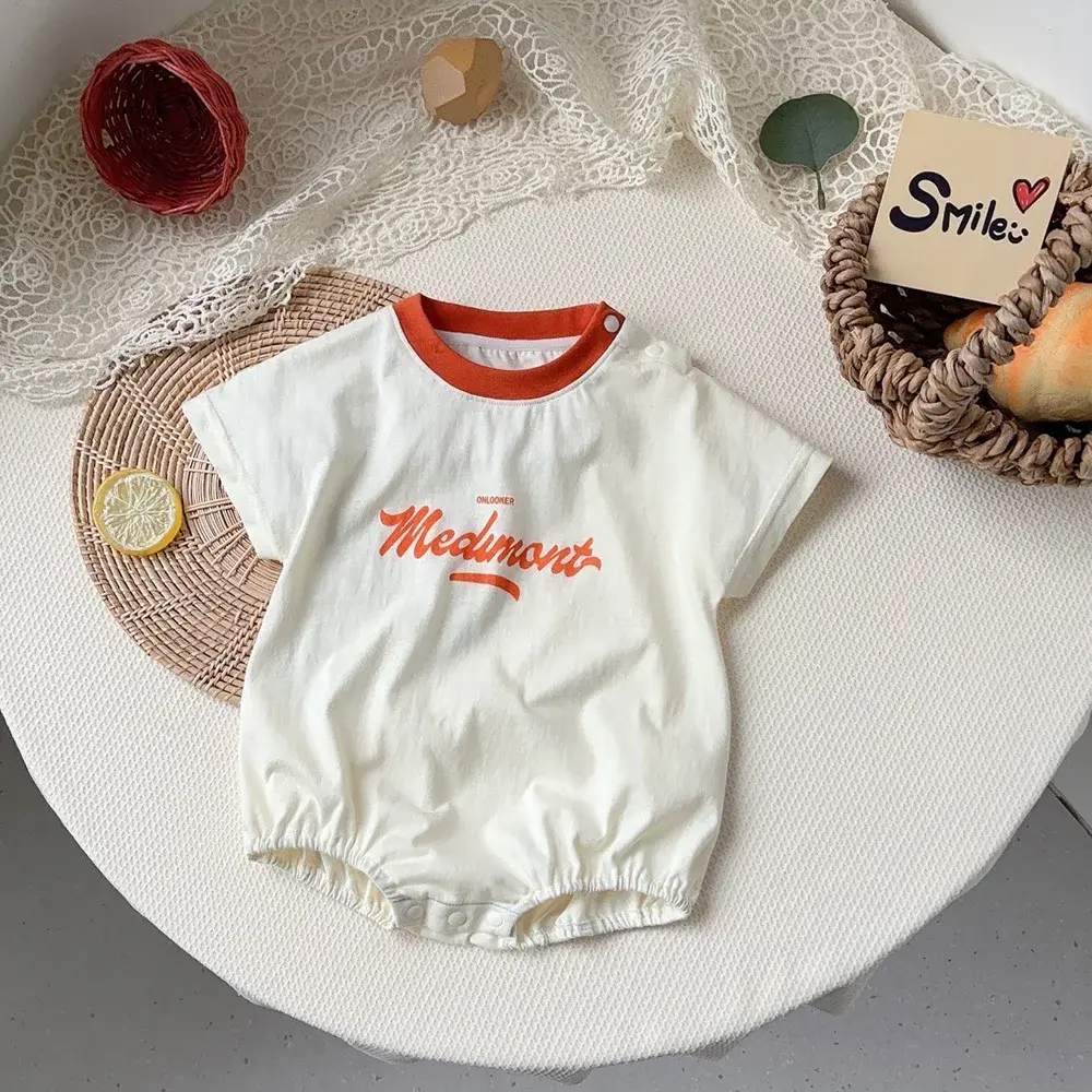 2024 Summer New in Infant Kids Casual Clothing - Newborn Baby Short Sleeve Letter Print Bodysuits , Toddler Jumpsuits 0-24M