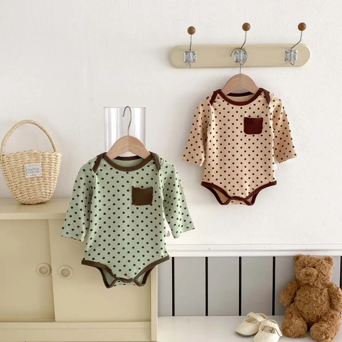 2025 Winter Autumn New in Infant Toddler Cotton Dot Casual Homewear , Kids Baby Outfits Jumpsuits Newborn Bodysuits 0-24M