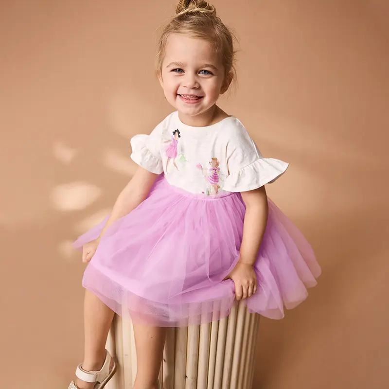 New Sweet Girl Princess Skirt Cute Mesh Children's Skirt Summer Short Sleeved Dress Wholesale