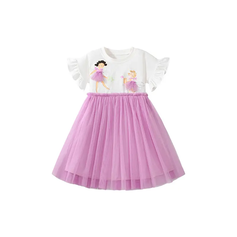 New Sweet Girl Princess Skirt Cute Mesh Children's Skirt Summer Short Sleeved Dress Wholesale