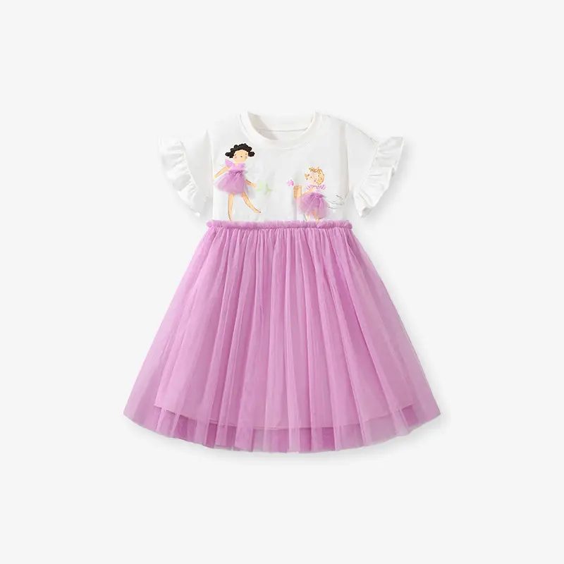 New Sweet Girl Princess Skirt Cute Mesh Children's Skirt Summer Short Sleeved Dress Wholesale