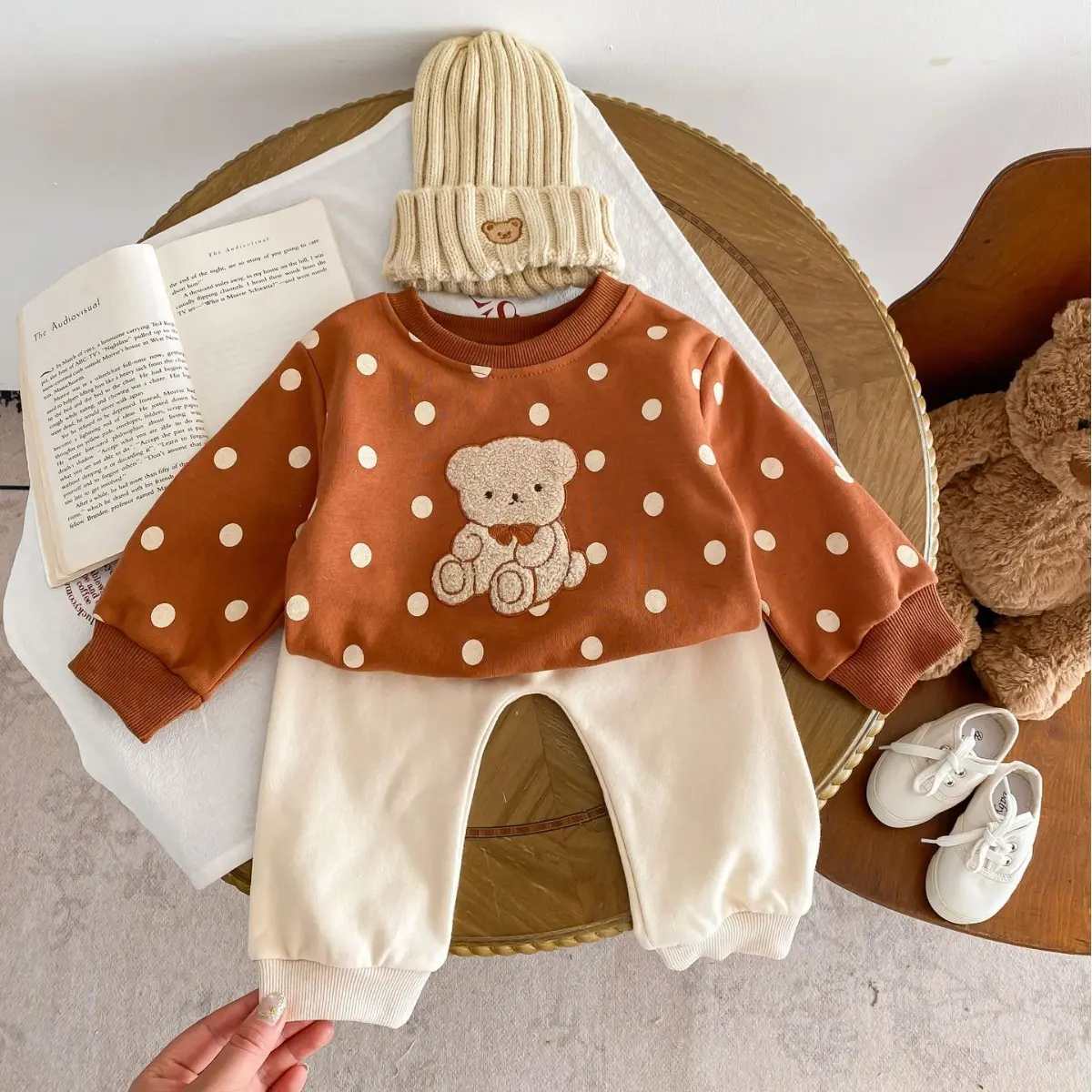 2025 Spring New in Kids Baby Boys Girls Cartoon Bear Striped Top Sweatshirts+harem Pants Children Infant Clothing Set 2pcs 3M-4Y