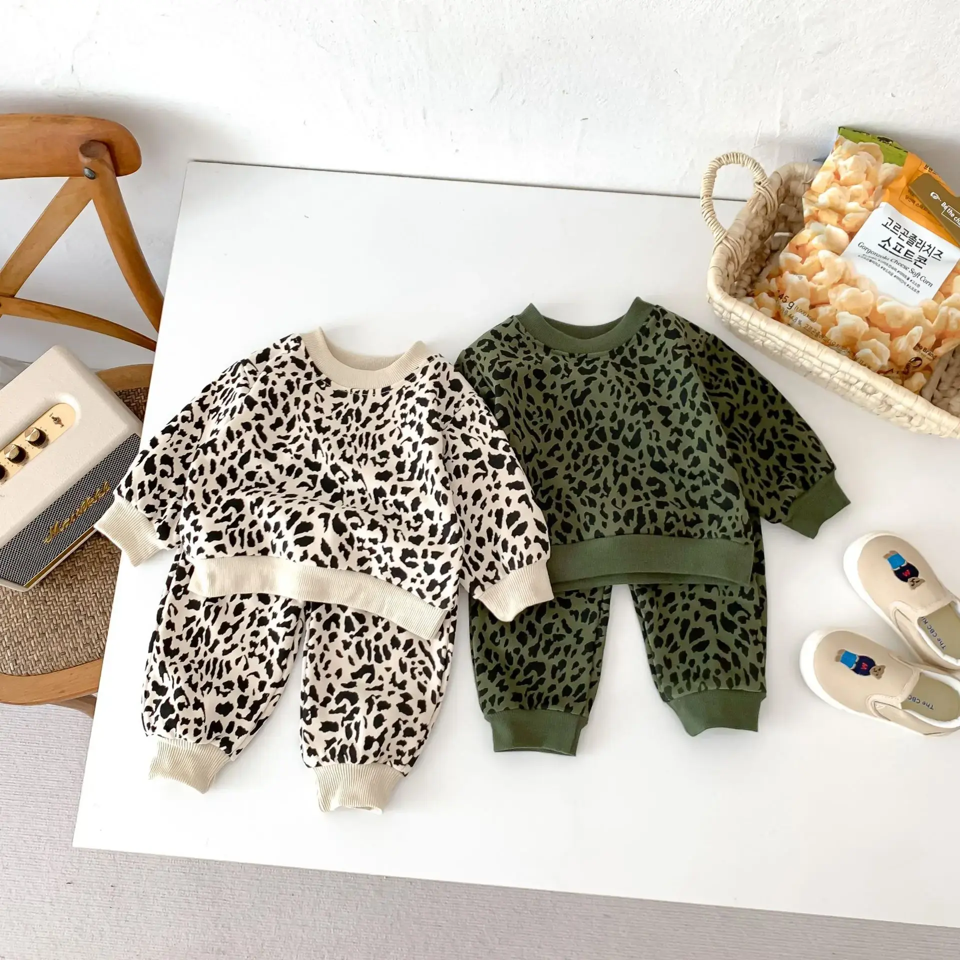 Spring Baby Clothes - Adorable Leopard Print Cotton Sweatshirt and Long Sleeve Set for Baby Boys and Girls