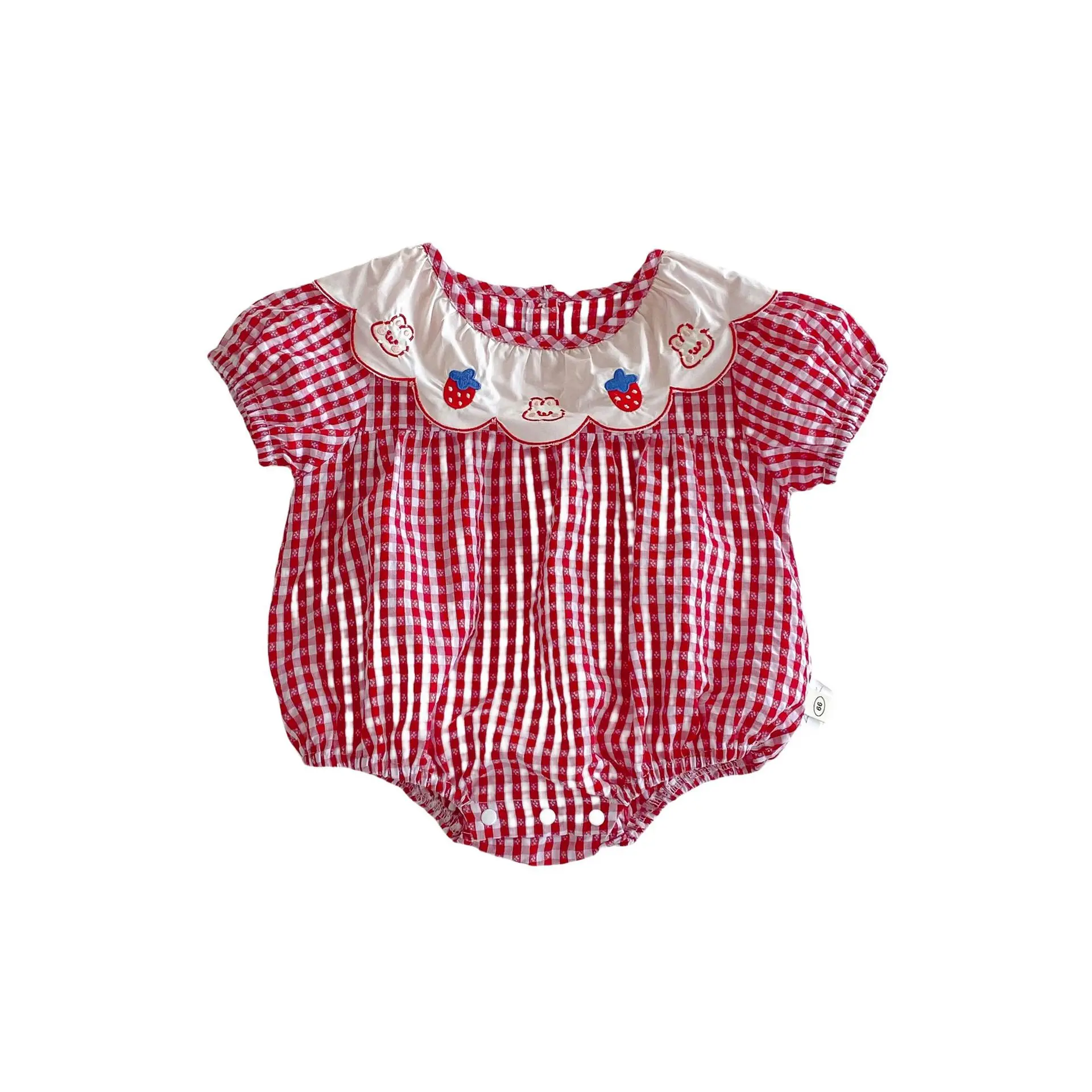 Baby Plaid Bag Fart Clothes 2025 New Summer Baby Embroidered Bunny Jumpsuit Girls Korean Version Doll Shirt
