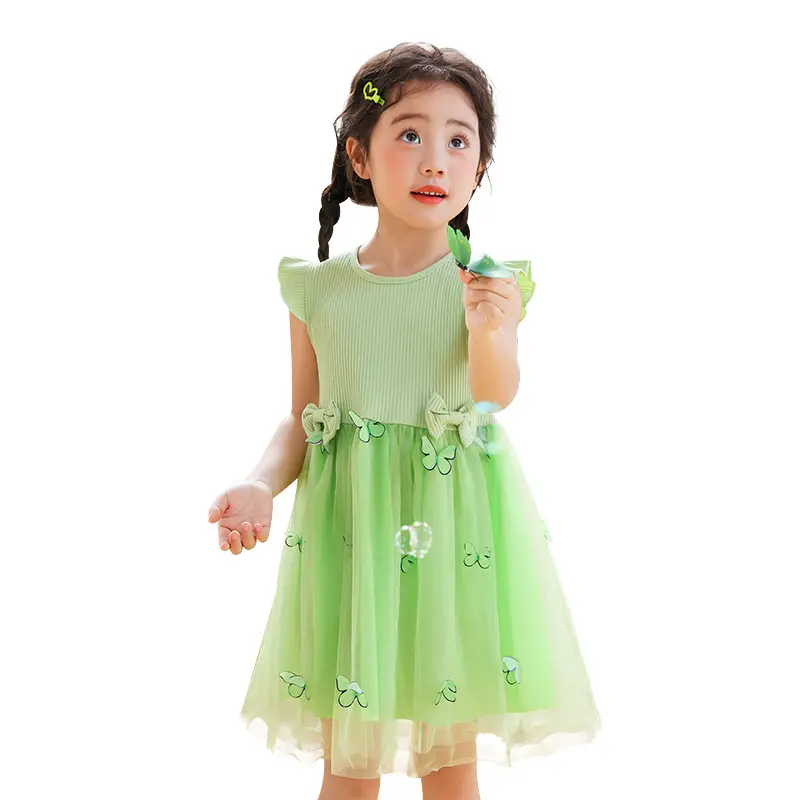 Girls' Summer Dress 2025 New Fashionable Children's Princess Dress 0-6 Year Old Baby Short Sleeve Butterfly Dress
