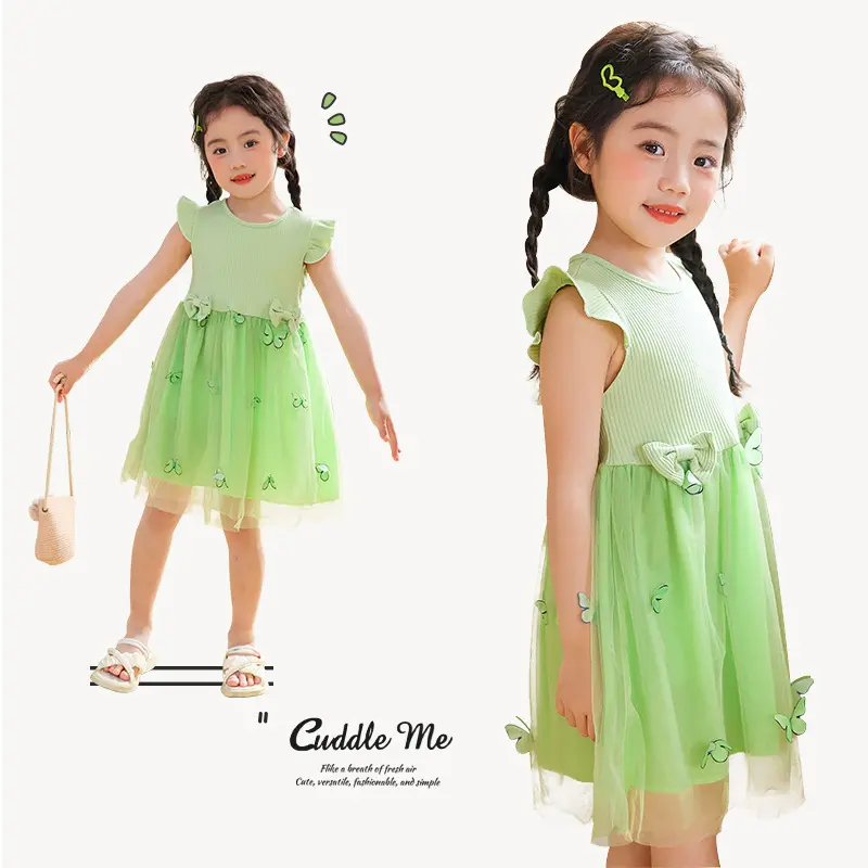 Girls' Summer Dress 2025 New Fashionable Children's Princess Dress 0-6 Year Old Baby Short Sleeve Butterfly Dress