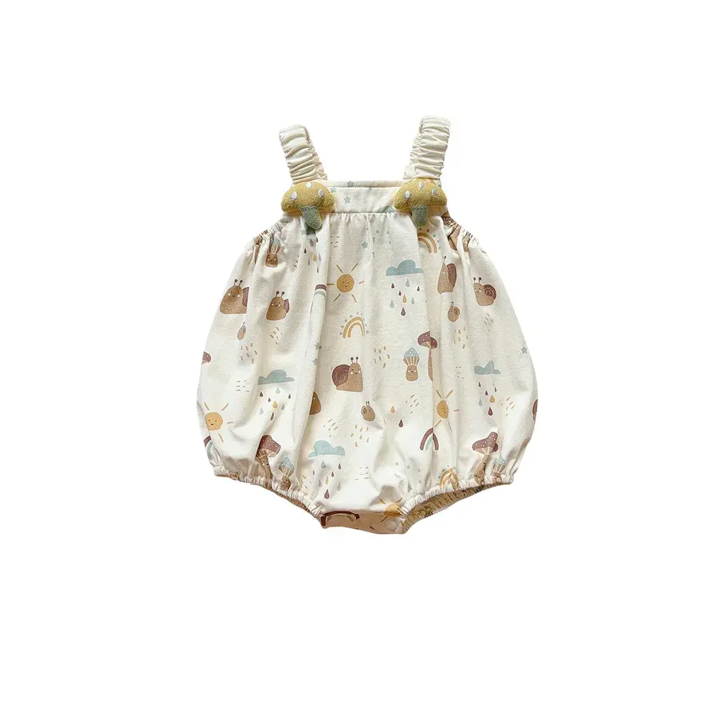 2024 summer new in infant baby sweet clothing - kids off shoulder cartoon print 3D mushroom outfits ,toddler bodysuits 0-24M