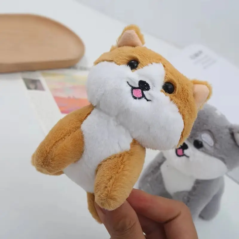 12PCS 2Colors - Fluffy Cute Dog Key Chain Ring Plush Stuffed Animal Toy Charm