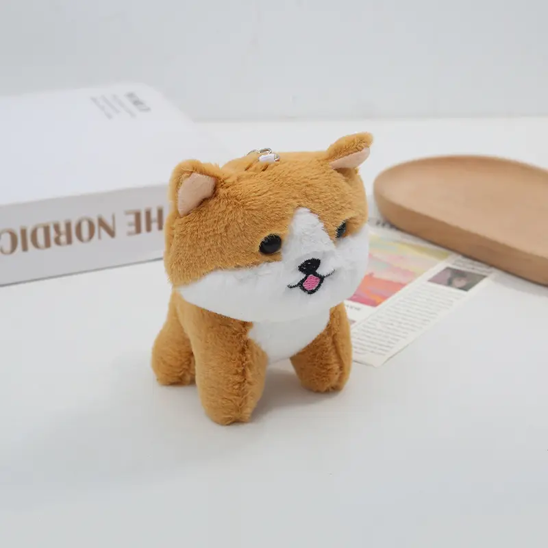 12PCS 2Colors - Fluffy Cute Dog Key Chain Ring Plush Stuffed Animal Toy Charm