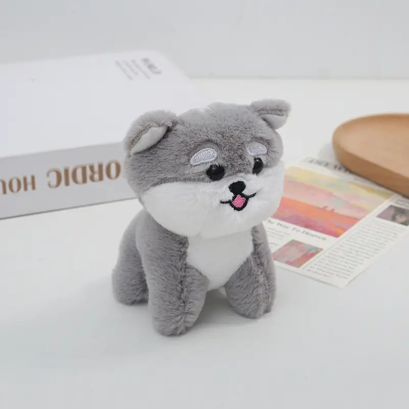 12PCS 2Colors - Fluffy Cute Dog Key Chain Ring Plush Stuffed Animal Toy Charm