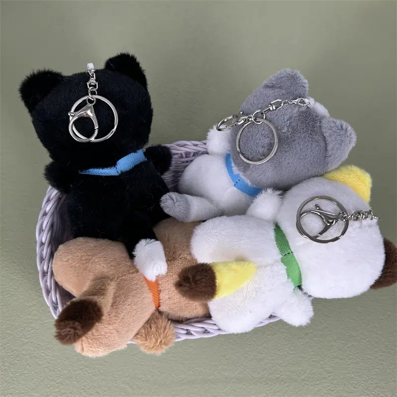 4Colors - 11CM Fluffy Cat Key Clip Chain TOY , Plush Stuffed Toy , Plush Charm Pendant