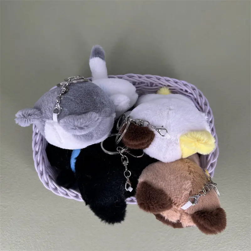 4Colors - 11CM Fluffy Cat Key Clip Chain TOY , Plush Stuffed Toy , Plush Charm Pendant