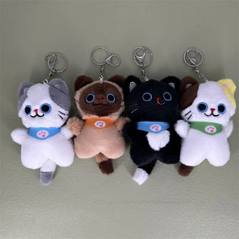 4Colors - 11CM Fluffy Cat Key Clip Chain TOY , Plush Stuffed Toy , Plush Charm Pendant