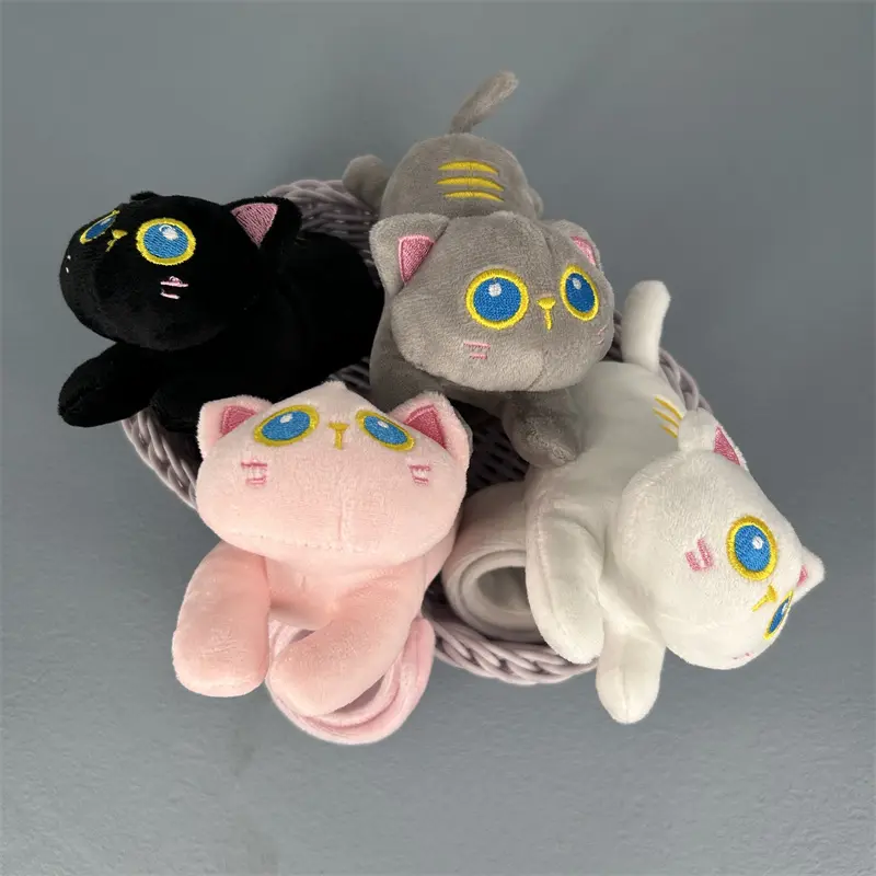 Lovely 4Colors Cat - 14CM Animal Slap Snap Wrap Wristband Bracelet Plush Stuffed Animal Hand Ring Wristband Toy Doll