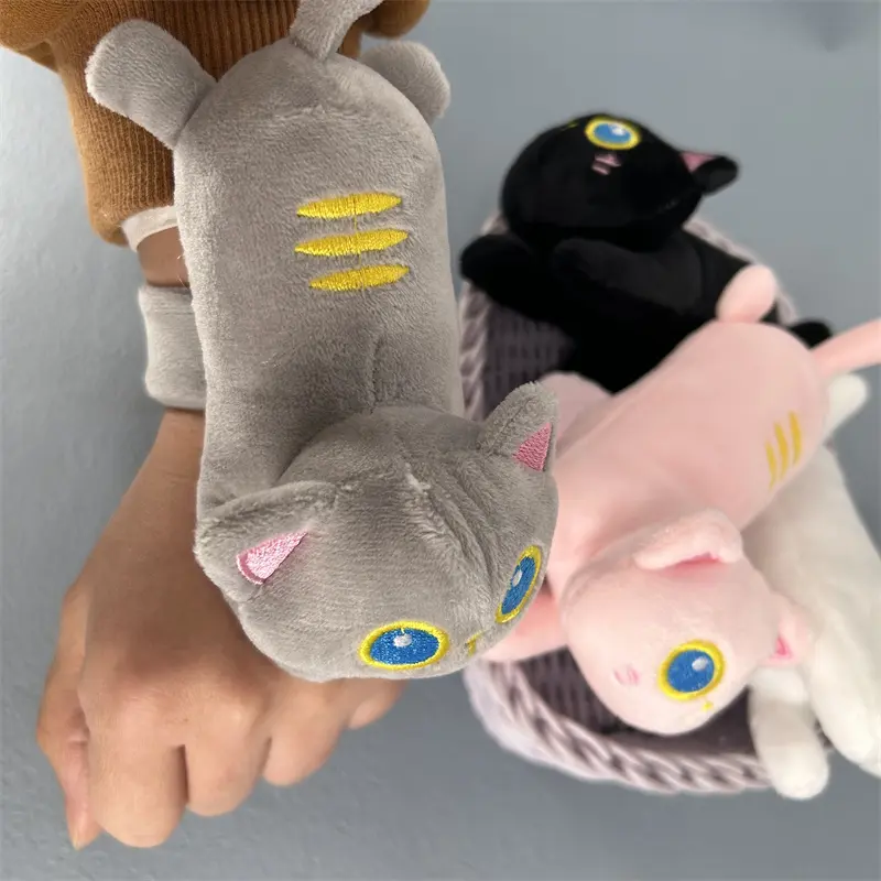 Lovely 4Colors Cat - 14CM Animal Slap Snap Wrap Wristband Bracelet Plush Stuffed Animal Hand Ring Wristband Toy Doll