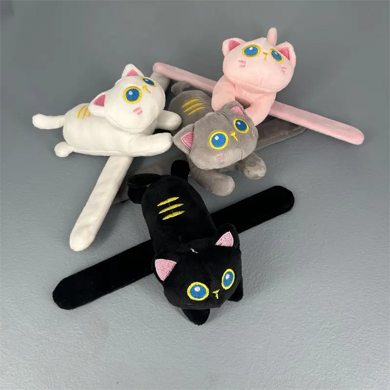 Lovely 4Colors Cat - 14CM Animal Slap Snap Wrap Wristband Bracelet Plush Stuffed Animal Hand Ring Wristband Toy Doll