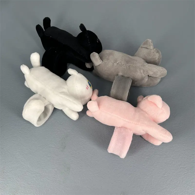 Lovely 4Colors Cat - 14CM Animal Slap Snap Wrap Wristband Bracelet Plush Stuffed Animal Hand Ring Wristband Toy Doll