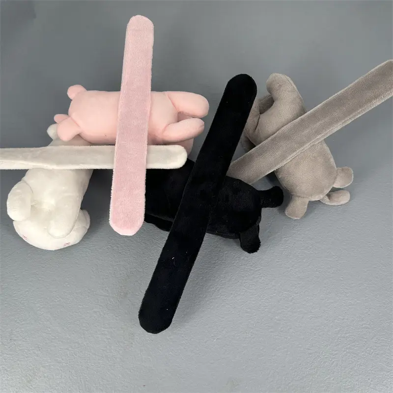 Lovely 4Colors Cat - 14CM Animal Slap Snap Wrap Wristband Bracelet Plush Stuffed Animal Hand Ring Wristband Toy Doll
