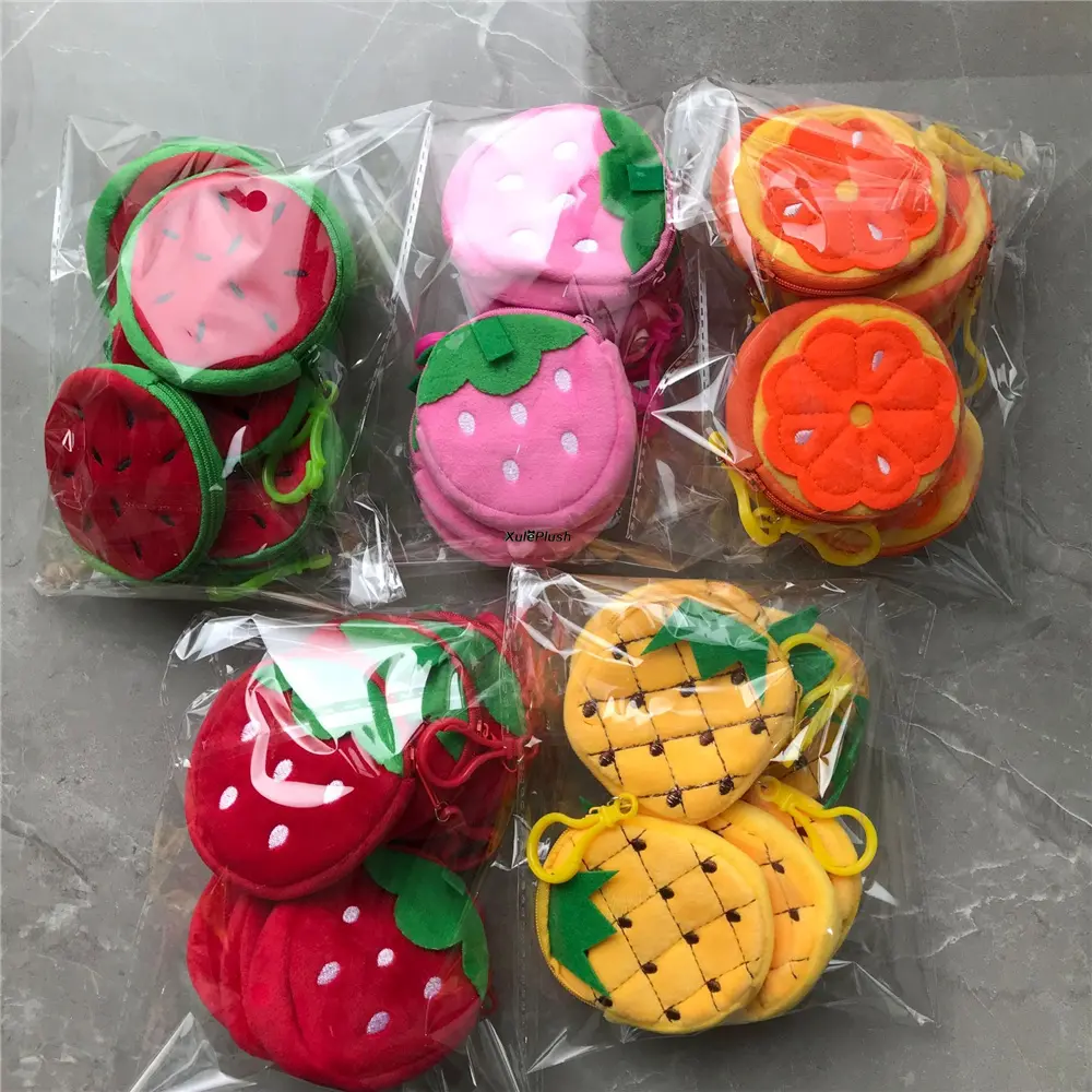 100PCS Mix Designs, Little Fruit Plush Purse , 8CM Small Plush Coin Bag Pouch