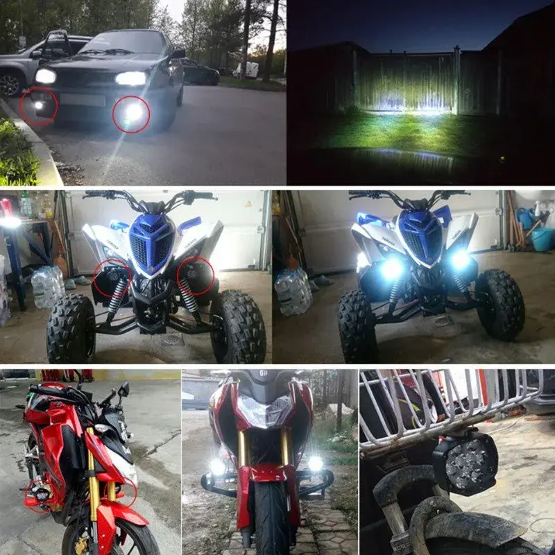 Motorcycle Headlight Spot Lights High Bright Waterproof Scooter Auxiliary Lamp Spotlights 6 LED Fog Bulb Work Lights with Switch
