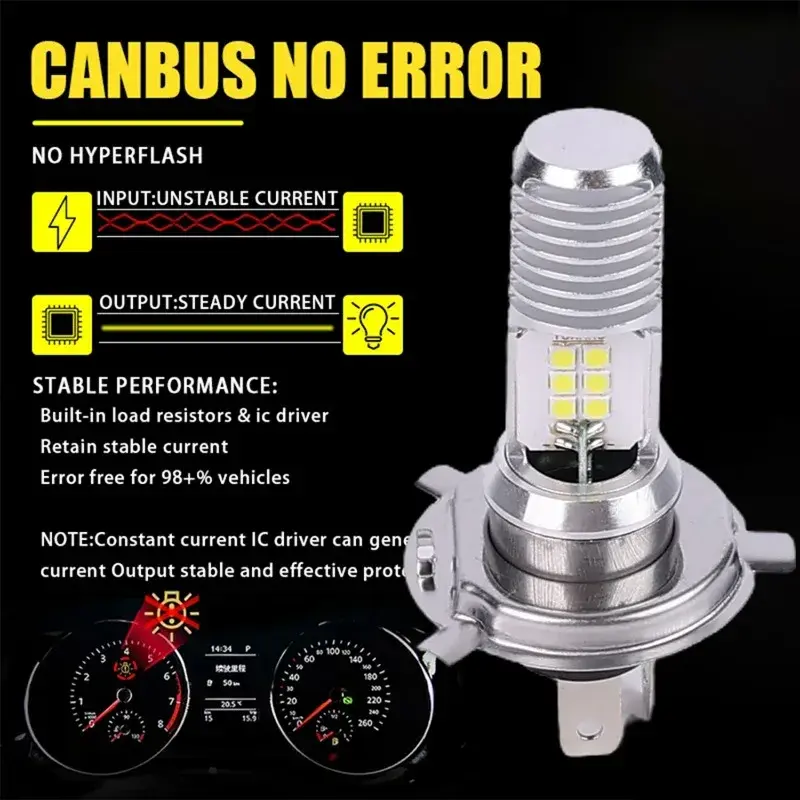 Motorcycle H4 3030 12SMD LED Headlight High Brightness Spotlight Bulbs 6000K White CANbus Bright Aluminum Alloy Light