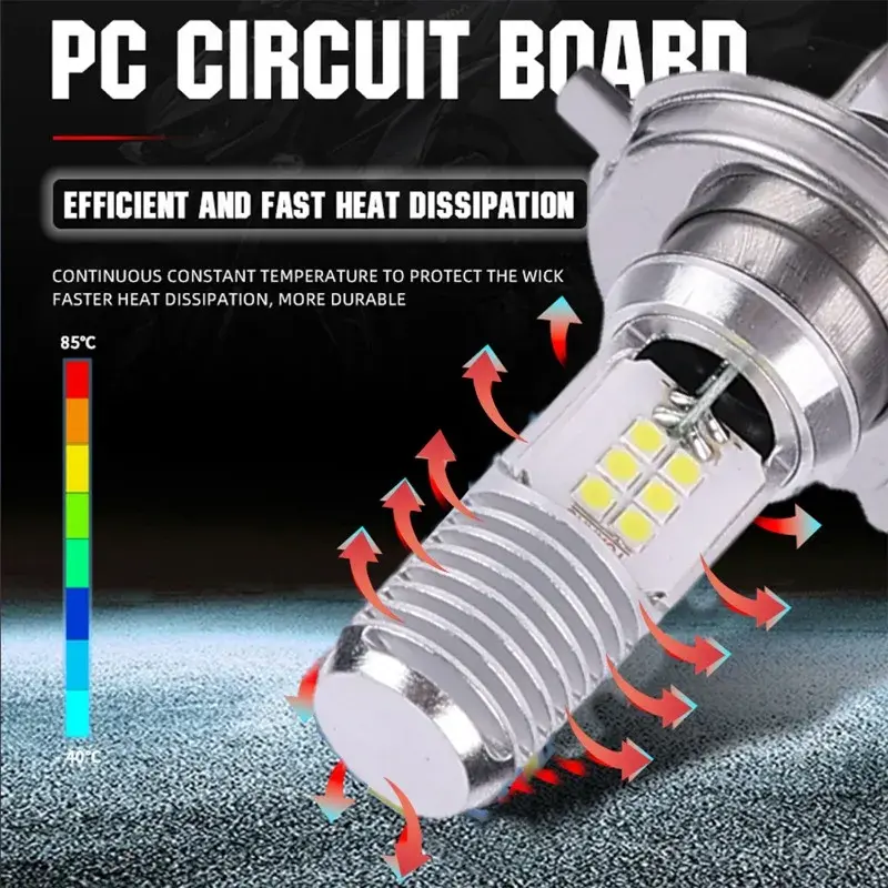 Motorcycle H4 3030 12SMD LED Headlight High Brightness Spotlight Bulbs 6000K White CANbus Bright Aluminum Alloy Light