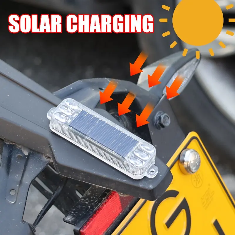Motorcycle LED Flashing Lights High Bright Solar Power Warning Safety Light Waterproof Tail Lamp for Bikes Car