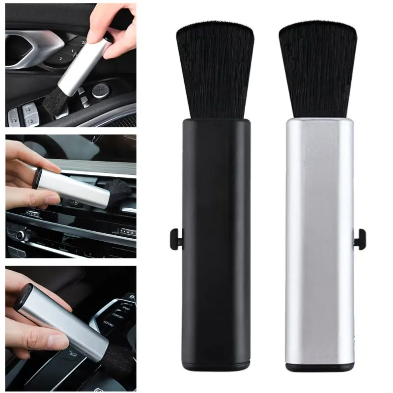 2-1pcs Car Detail Cleaning Brushes for Interior Dashboard Air Conditioner PC Keyboard Clean Soft Wool Retractable Brush Tools