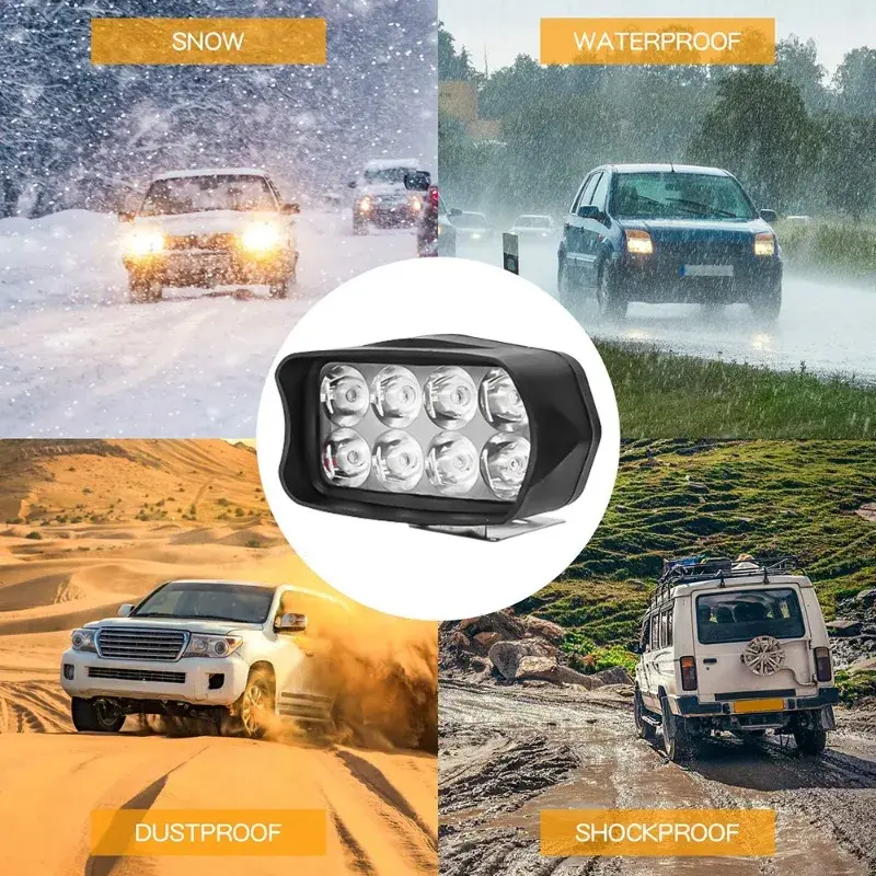 Motorcycle Headlight LED 12V 80V Driving Lights High Brightness 8/12/16 LED Waterproof Auxiliary Headlight External Spotlight