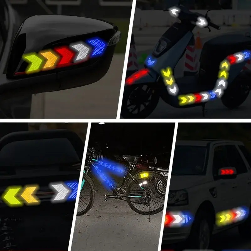 10pcs Car Reflective Arrow Sticker Safety Warning Sticker for Car Bumper Trunk Reflector Hazard Tape Car Styling Luminous Film