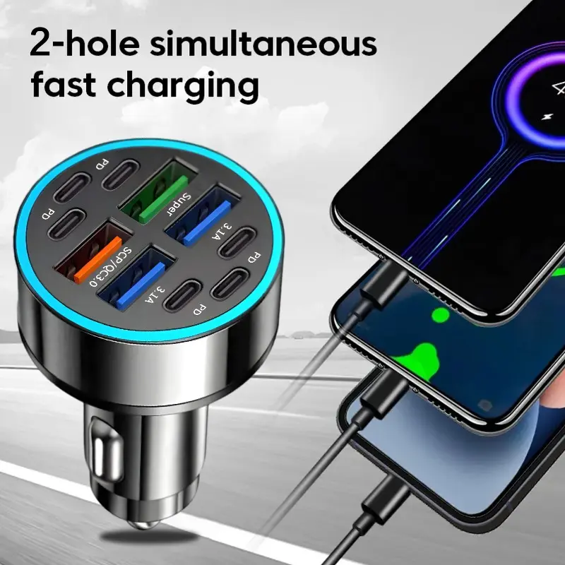 10Ports Car Charger Fast Charging PD QC3.0 USB Type C Auto Phone Charger Adapter Car 6PD+4USB for IPhone Samsung Huawei Xiaomi