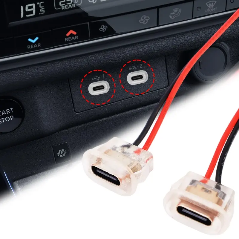 2pin USB Type C 5A Input Type Charging Socket with LED Lights Plate Waterproof USB-C Power Port TYPE-C Female Connector Jack