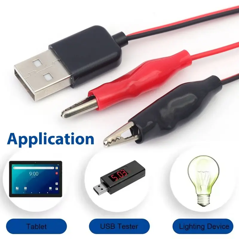 62CM Metal Alligator Clip Crocodile Electrical Clamp for Testing Probe Crocodile Test Clip To USB Adapter Multimeter Car Home
