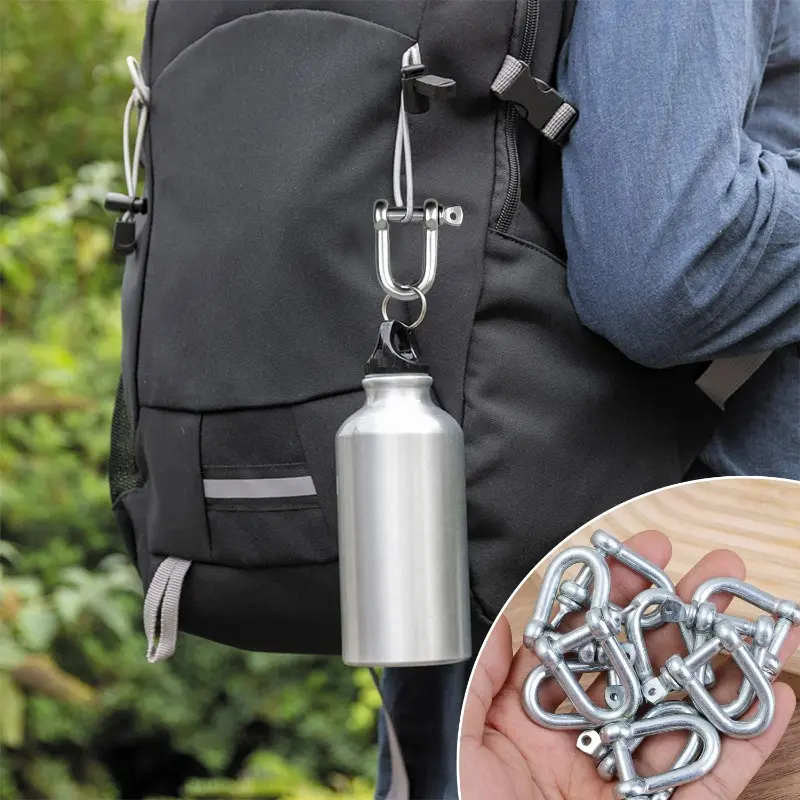 M6 Stainless Steel Heavy Duty D-Ring Shackle Lock Clip for Motorcylcle Car Trunk Boat Hardware Outdoor Keychain Carabiner