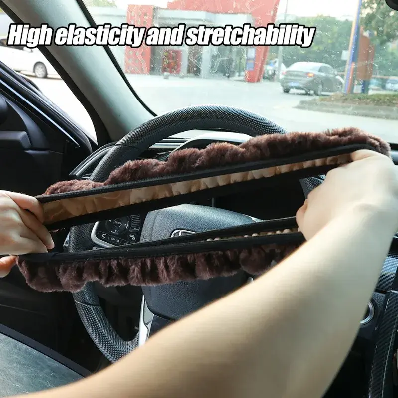 Car Steering Wheel Cover Gearshift Handbrake Cover Protector Decoration Winters Warm Thick Plush Collar Soft  Non Slip Women Man
