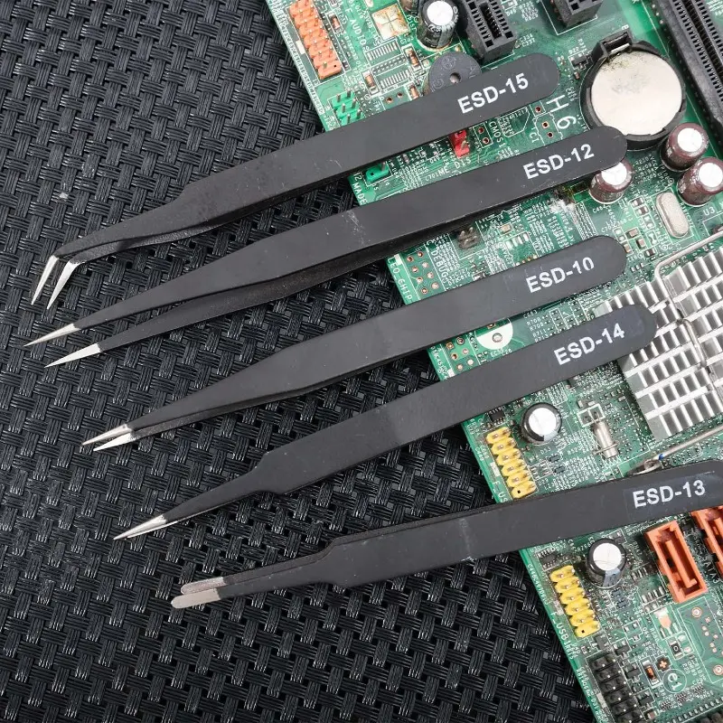 6pcs Precision Tweezers Set ESD Anti-Static Stainless Steel Tweezers Repair Tools for Car Electronics Soldering Craft Tools