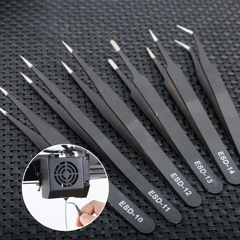 6pcs Precision Tweezers Set ESD Anti-Static Stainless Steel Tweezers Repair Tools for Car Electronics Soldering Craft Tools