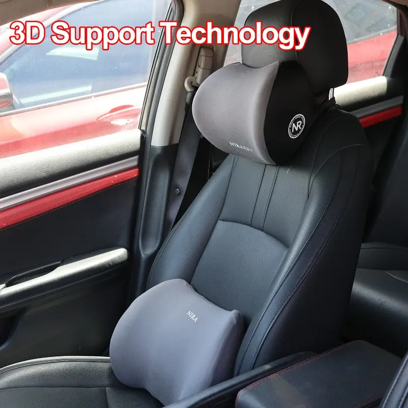 Auto Memory Foam Seat Cushion Set Headrest & Lumbar Pillow Support for Driving Comfort Car Back Neck Cushion Accessories