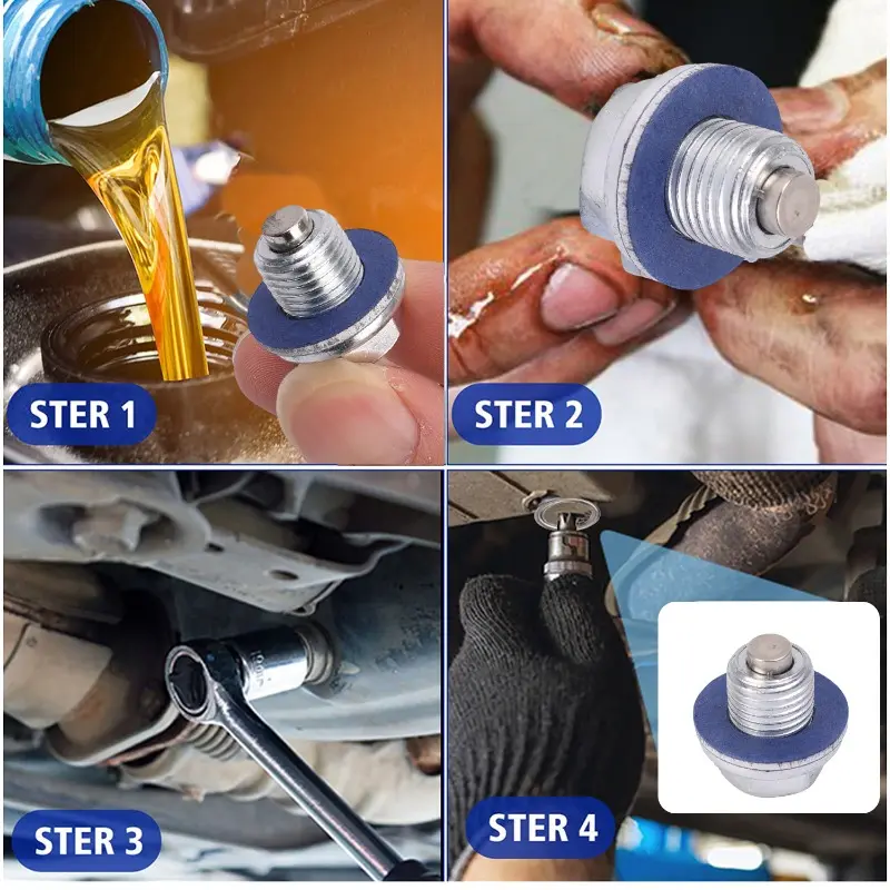 M12*1.25 Car Engine Oil Pan Drain Plug Bolt Silver with Washer Magnetic Oil Drain Screws Seal Ring for Toyota/Toyoda Gaskets