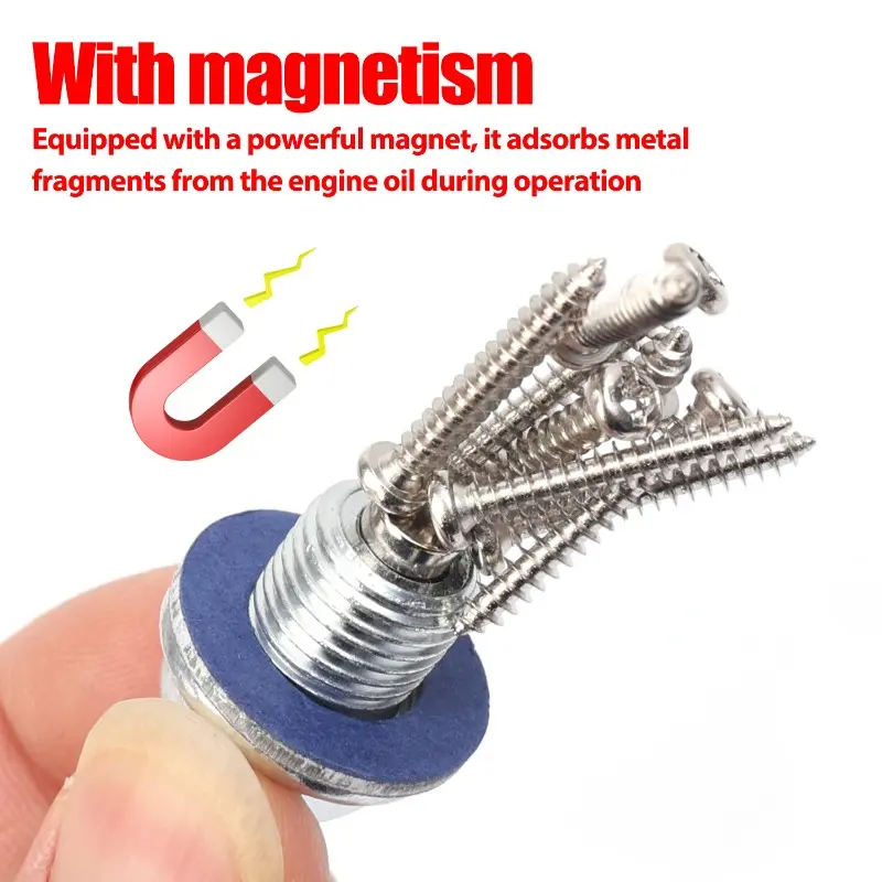 M12*1.25 Car Engine Oil Pan Drain Plug Bolt Silver with Washer Magnetic Oil Drain Screws Seal Ring for Toyota/Toyoda Gaskets