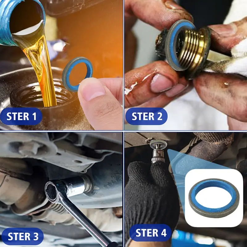 Car Oil Drain Plug Gasket Car Engine Combination Gasket Repair Kit Rubber Metal Seal O-Ring Bonded Washer M6-M20 Accessories
